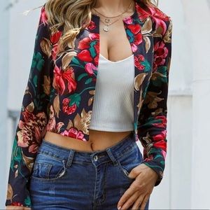 SHEIN Allover Floral Open Front Crop Jacket size M